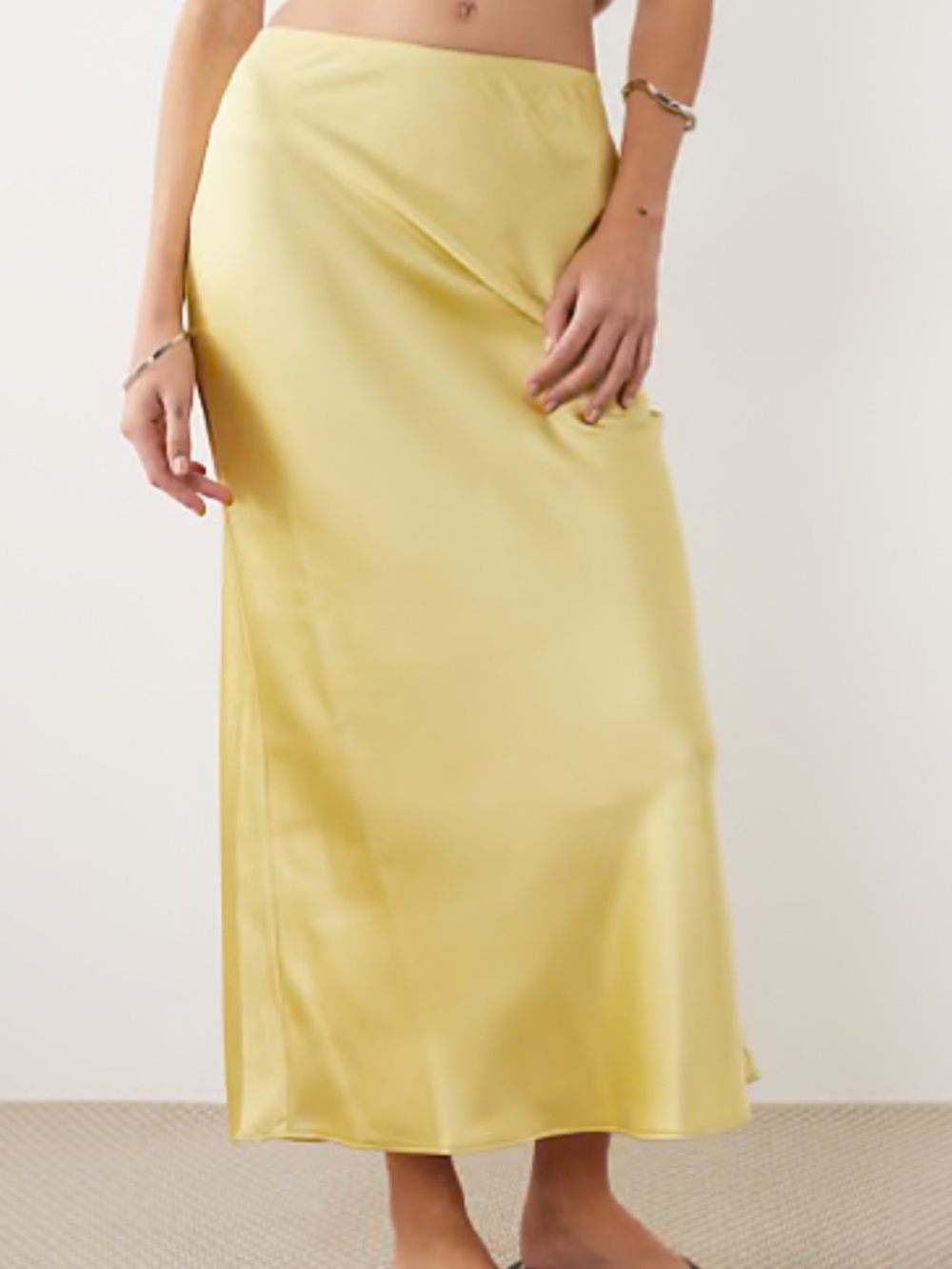 Zara Pale Yellow Satin Maxi Skirt